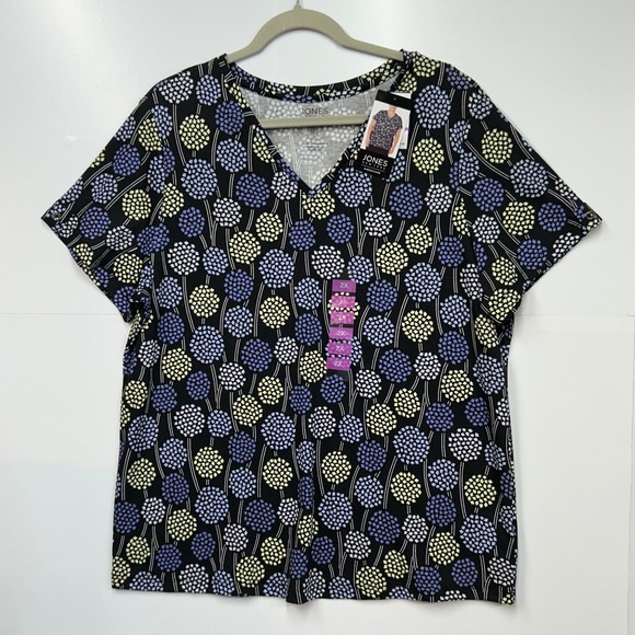 Jones New York Tops - Jones New York Signature Womens 2X V-Neck Floral Top Rainshadow Multi Cotton NEW